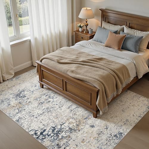 DMOYEST Area Rug Living Room Rugs 5x7 Washable Abstract Beige Blue Carpet - Image 3