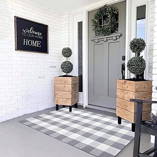 MUBIN Cotton Buffalo Plaid Rug, Washable Doormat Hand-Woven Foldable Area Rug - Image 4