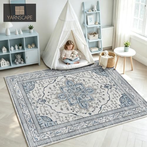 YARNSCAPE 5' x 7' Machine Washable Area Rug, Non-Slip Low-Pile Carpet - Image 3