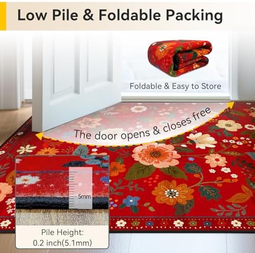 Floral Washable 5x7 Area Rugs Red/Orange - Image 5