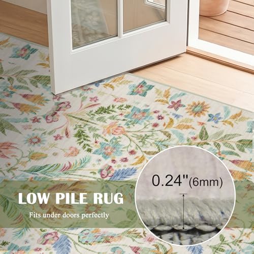 Beige Boho Floral Rug 6x9, Washable Area Rugs - Image 5
