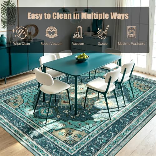 YARNSCAPE 6' x 9' Machine Washable Area Rug, Non-Slip Low-Pile Carpet - Image 7