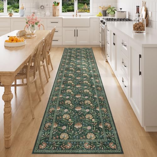 DUKINO 2x8 Runner Rug, Washable Vintage Floral Kitchen Rugs by DUKINO
