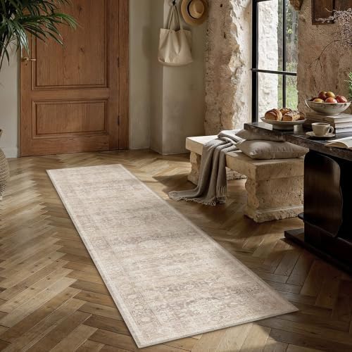 HUGEAR Beige Washable 2x10 Runner Rugs by HUGEAR