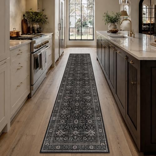 Schweek 2x10 Kitchen Runner Rug Washable Non Slip Hallway Runners Black - Image 3