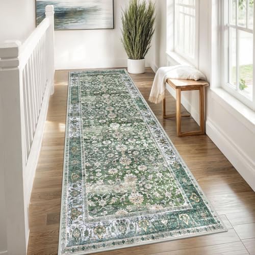 KUTA Vintage Wide Runners for Hallways 3x8 Green Washable Kitchen Runner - Image 4
