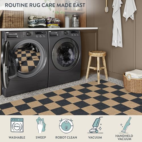 Lahome Checkered Easy Jute Entryway Rug, 3ft Round Washable Rugs Black - Image 5