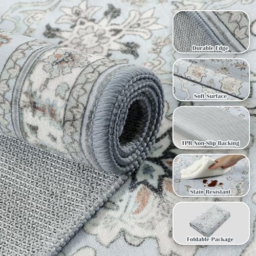 Light Blue Washable Boho Area Rug - Image 7