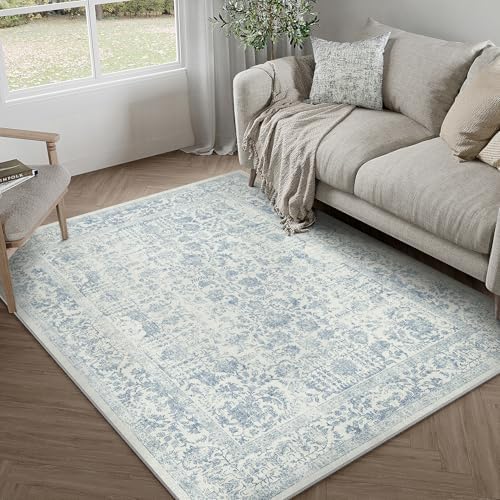 PureCozy Blue Small Area Rug 4x5 Vintage Floral by PureCozy