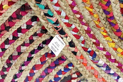 Cotton Craft Jute & Cotton Multi Chindi Braid Rug, Hand Woven Reversible - Image 3