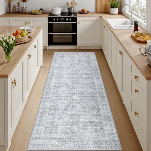 3x6 Hallway Washable Runner Rug: Neutral Kitchen Carpet Gray by Luxturiy