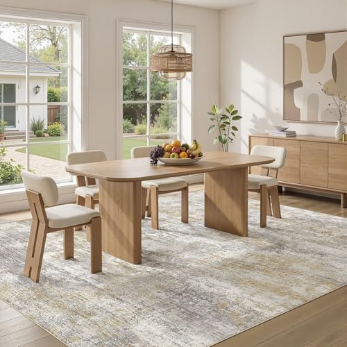 9x13 Area Rugs for Living Room Washable Abstract Rug Gold/Grey - Image 3