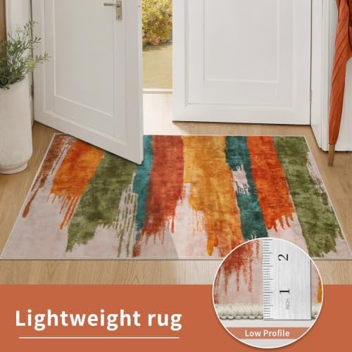 Ciicool 3x5 Rugs for Entryway, Modern Abstract Washable Soft Carpet Orange - Image 5