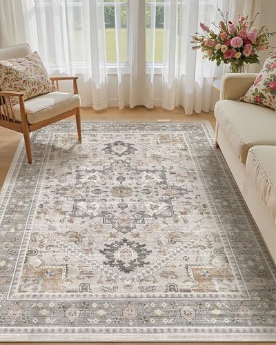 Washable Area Rug-5X7 Vintage Neutral Soft Taupe by MICGEEK