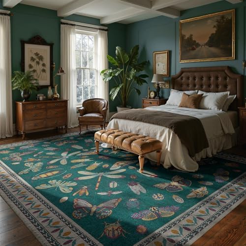 DCX 5x7 Washable Bug Rug for Living Room, Soft Low Pile Rug, Deep Teal - Image 2