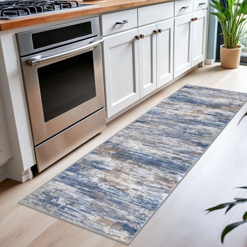 KOZYFLY Modern Runners for Hallways 2x6 Blue Rust Washable Runner Rug - Image 3