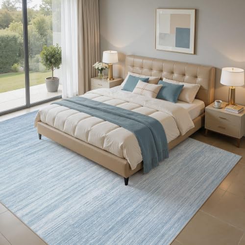 10x12 Area Rugs Living Room Washable Rug, Abstract Blue - Image 2