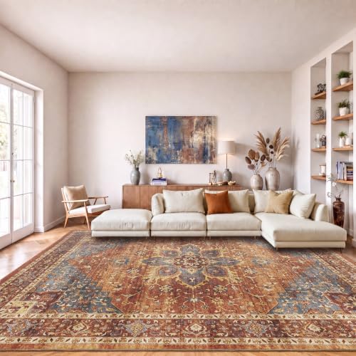 Amada Vintage Washable Area Rug, Rust Red by AMADAHOMEFURNISHING