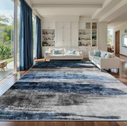 Ciicool 9x12 Area Rug Living Room Rug, Modern Abstract Washable Rug Navy by CIICOOLHomeDeco