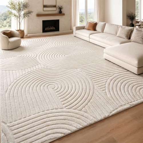 Beige Modern 9x12 Solid Color Area Rug, Washable Rugs by SWGRTCarpet