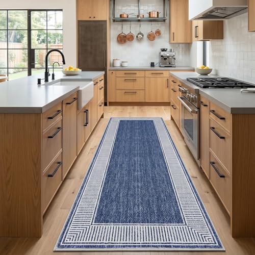 Garvee Runner Rug 2x6 Washable Hallway Runner Rug Bordered Design Blue by Garvee
