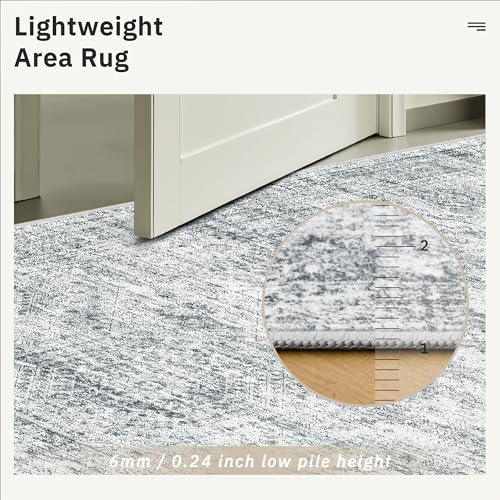 Soalmost 5x8 Area Rugs Grey Low Pile Washable Trendy Faded Style Rug - Image 7