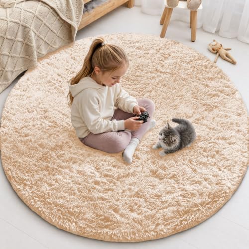 Smiry Round Area Rugs for Living Room Bedroom 5x5 ft, Fluffy Carpet by Smiry