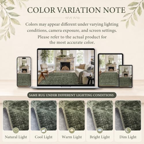 5x7 Washable Boho Area Rug, Non-Slip Green Bedroom Nursery Carpet - Image 4