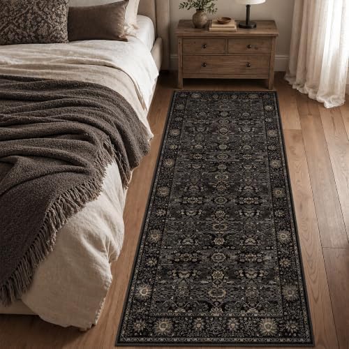 3x7 Black Gold Vintage Washable Runner Rugs - Image 3