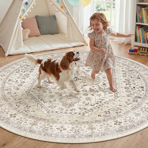 Puino 7Ft Round Rug Washable: Non-Slip Boho Living Room Circle Area Rugs - Image 3