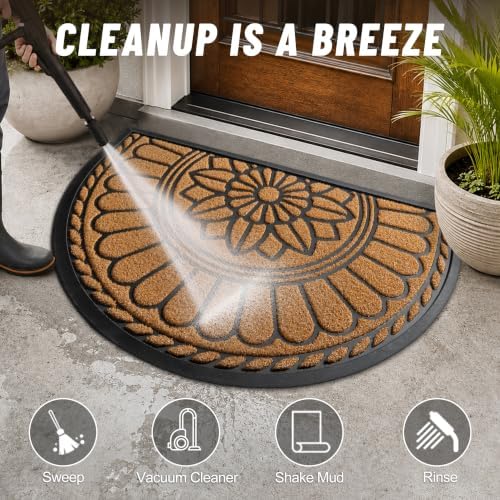 Mibao Half Round Door Mat, Non-Slip Welcome Entrance Way Mat, Durable Rubber - Image 3
