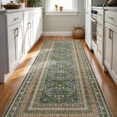 Ksrau 3x8 Runner Rug Washable: Non Slip Wide Hallway Runners Teal Green - Image 2