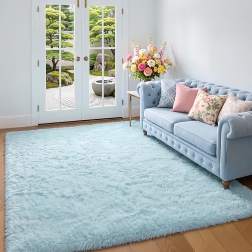 Amdrebio Light Blue Fluffy Big Rug 6x9 - Image 5