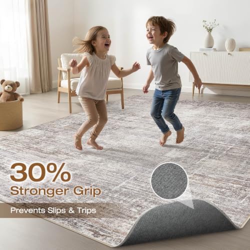 LOONGRUG 10x14 Area Rugs Washable Neutral Modern Living Room Rug Grey Tan - Image 3