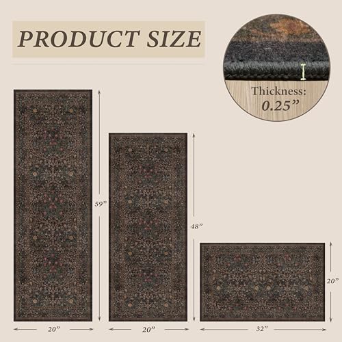 JTJ Taupe Brown Kitchen Rug Set of 3, Washable Non Slip Mats - Image 2
