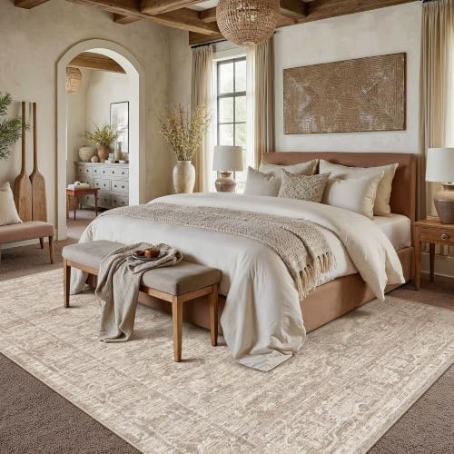 HUGEAR Beige Area Rug 6x9 Washable Neutral Rug by HUGEAR