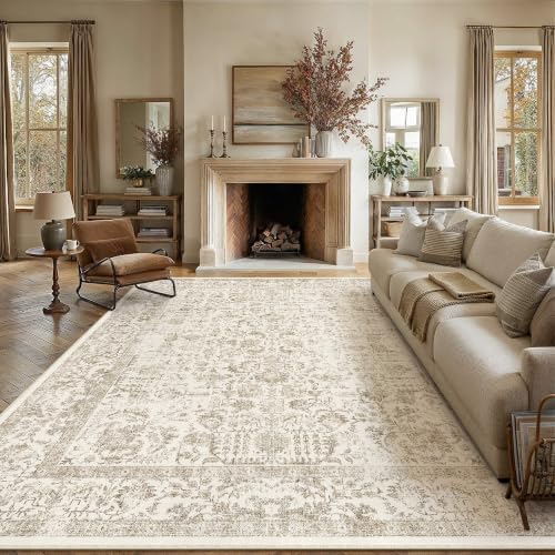 PureCozy Light Brown Area Rug 9x12 Vintage Floral by PureCozy