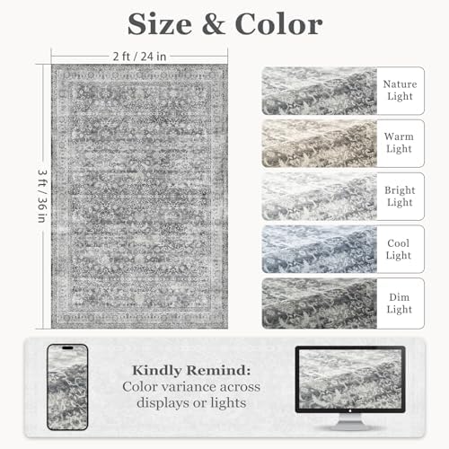 Grey Entryway Rug Indoor, 2x3 Small Door Rugs - Image 2