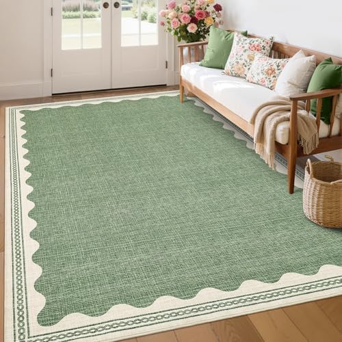 GarveeHome Scalloped Sage Green Washable Rugs 10x13 Rug - Image 2