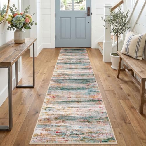 KOZYFLY Modern Rug Runner for Hallway 2x8 Green/Turquoise Kitchen Runner by KOZYFLY