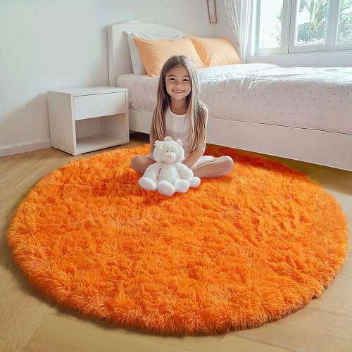 Orange Fluffy Round Rug Circle Area Rugs 4ft by ONASAR