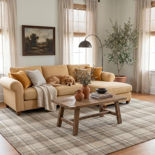 Beige Checkered 4x6 Washable Non-Slip Area Rugs - Image 2