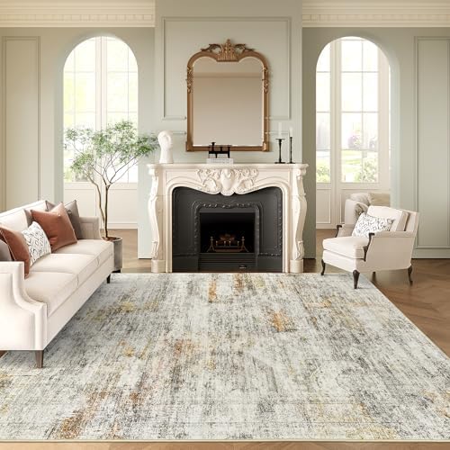 Soalmost 10x14 Area Rugs for Living Room Washable Rug Non-Slip Gray/Rust - Image 2