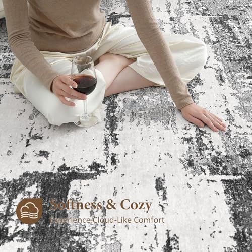Area Rugs for Living Room: 4x6 Abstract Washable Rug Modern Neutral Large Soft - Image 2