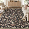 Black Boho Floral Rug 9x12, Washable Area Rugs by TerradWafs