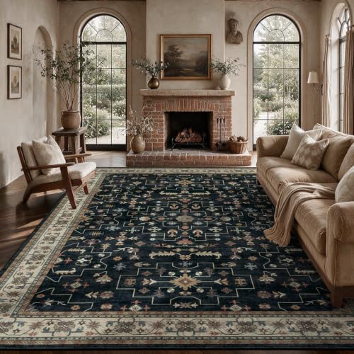 Rugflix Black Farmhouse Washable 6x9 Area Rugs by RugflixAreaRugs