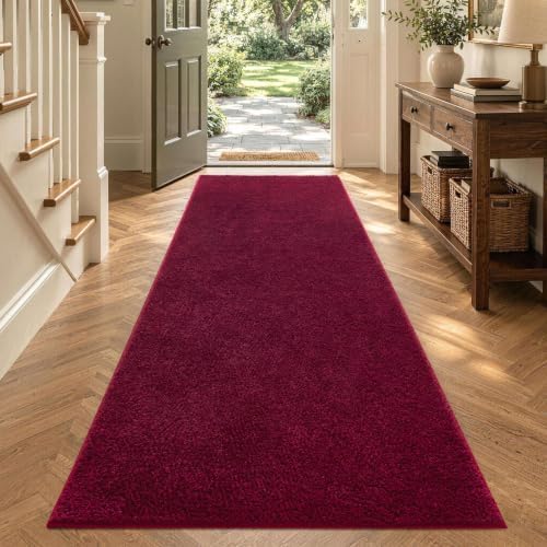 2x8 Burgundy Solid Runner Rug Washable Non-Slip - Image 2