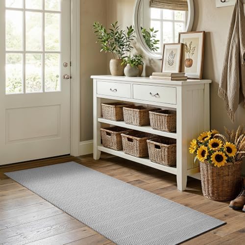 MatEssenz 2x4 ft Faux Linen Accent Rug, Washable Woven Textured Small Area by MatEssenz