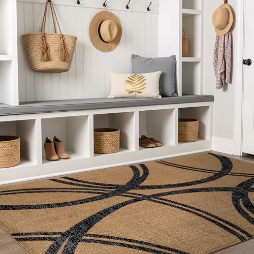 Rugshop Wavy Circles Modern Non-Shedding Area Rug Jute 3'3" x 5' by Rugshop