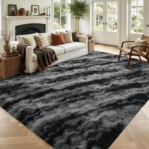 4x6 Black Fluffy Soft Area Rug Non-Slip by ModernHomeDecor